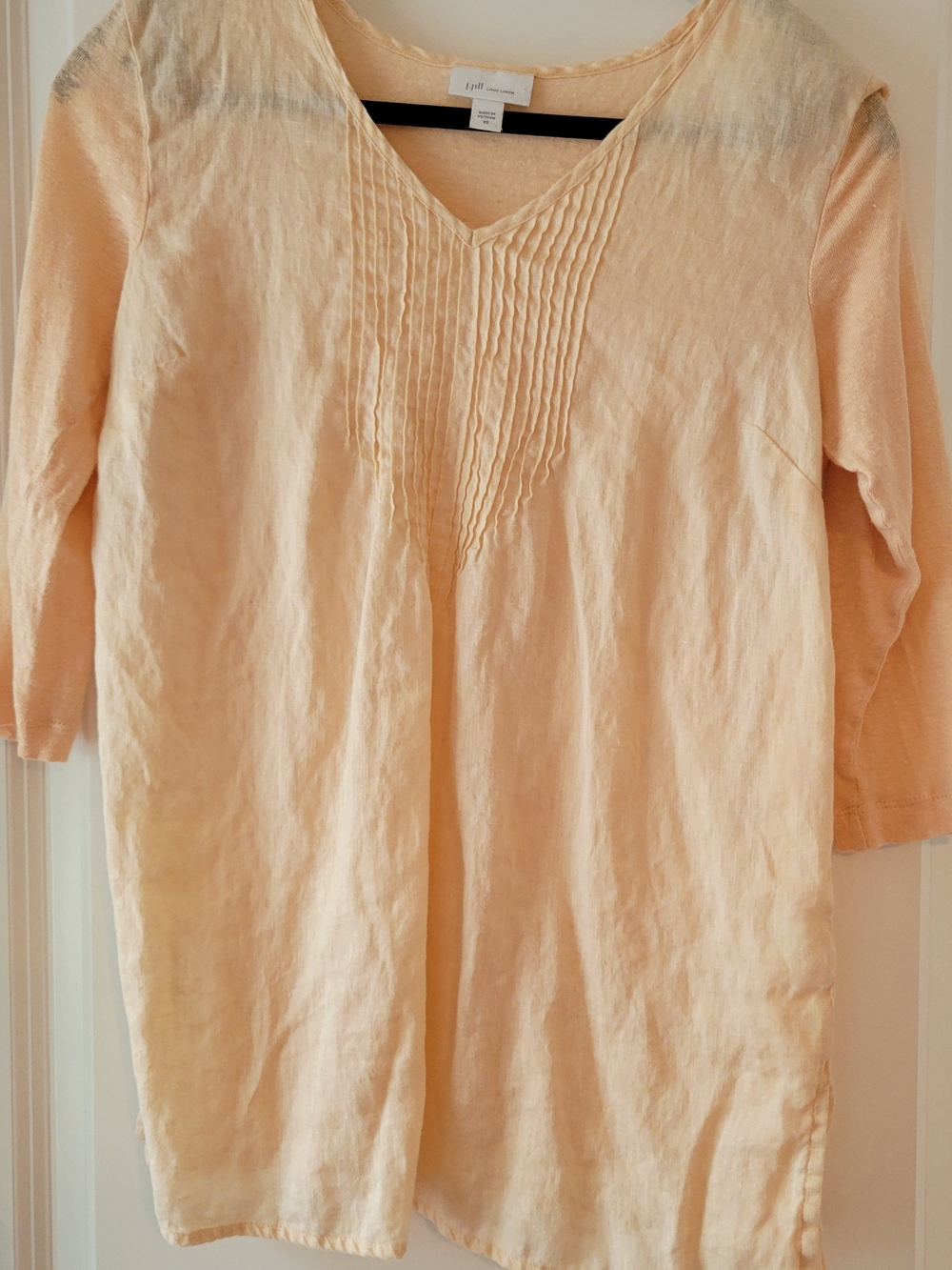 J. Jill Peach V-Neck Pintuck Linen Blouse